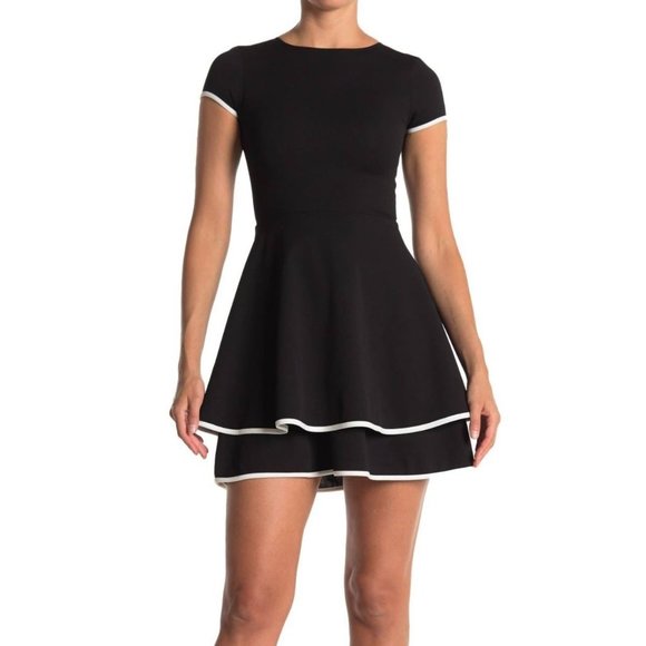 Aqua Dresses & Skirts - Aqua Tiered  Fit & Flare Short Dress Black & White Piping Women's Size M